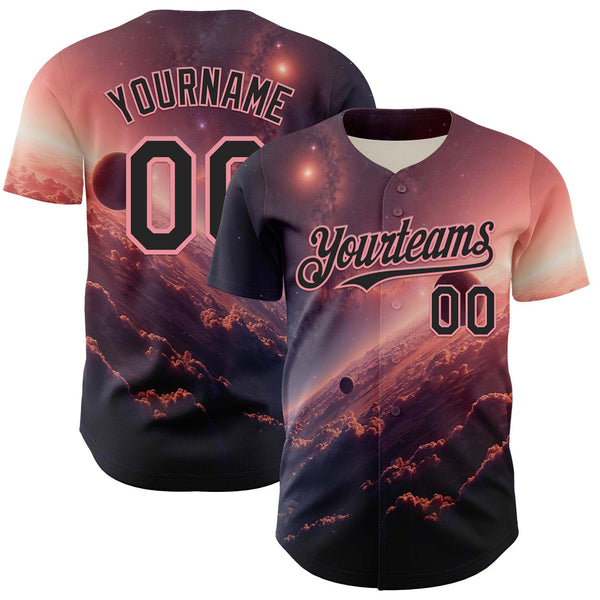 Custom Black Medium Pink 3D Pattern Design Outer Space Solar Authentic Baseball Jersey