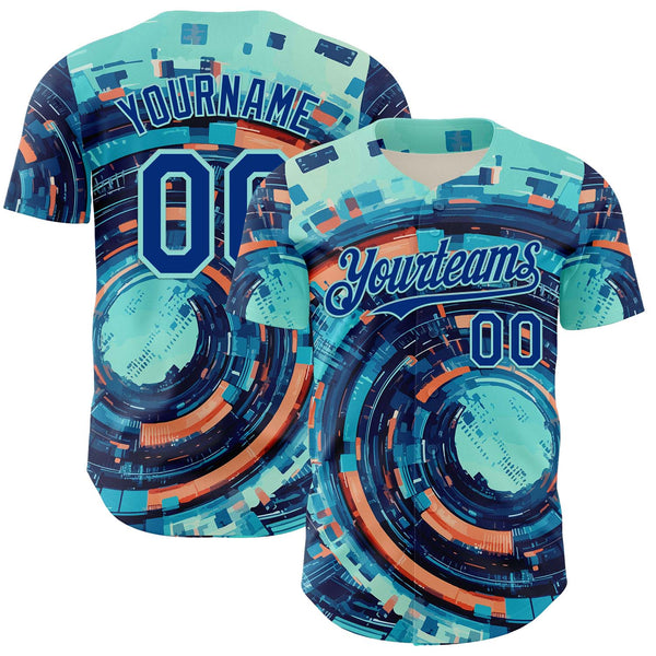 Custom Blue Royal-Ice Blue 3D Pattern Design Outer Space Authentic Baseball Jersey
