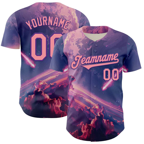 Custom Purple Medium Pink 3D Pattern Design Outer Space Authentic Baseball Jersey
