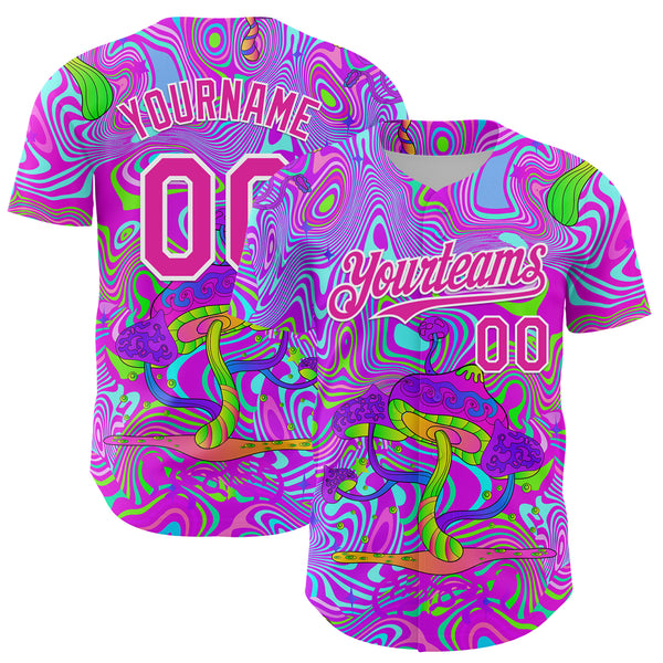 Custom Purple Deep Pink-White 3D Pattern Design Trippy Psychedelic Magic Mushrooms Authentic Baseball Jersey