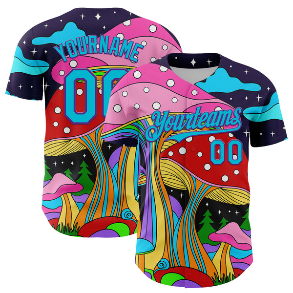 Custom Navy Lakes Blue-Purple 3D Pattern Design Trippy Psychedelic Magic Mushrooms Authentic Baseball Jersey