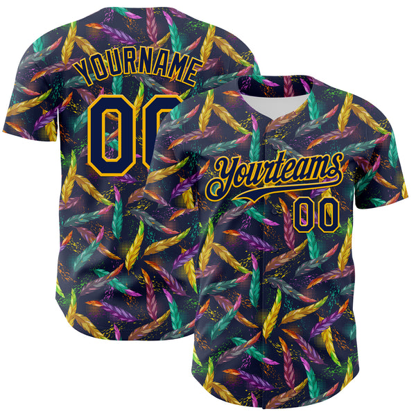 Custom Navy Gold 3D Pattern Design Mardi Gras Shrove Tuesday Authentic Baseball Jersey