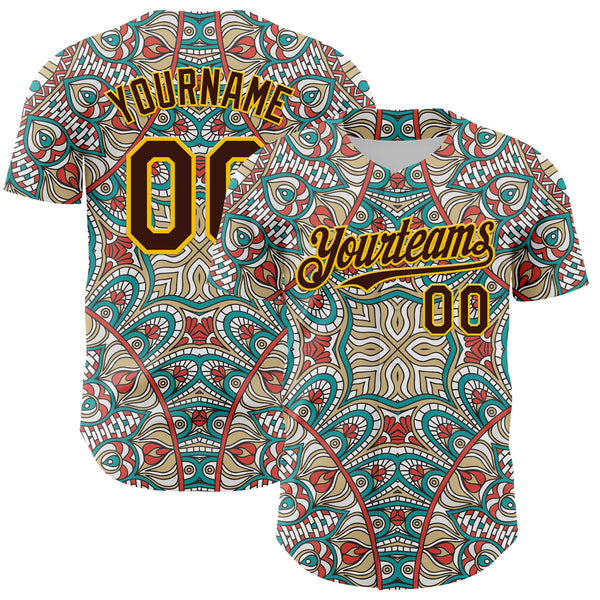 Custom Green Brown-Yellow 3D Pattern Design Burner Costumes Exotic Authentic Baseball Jersey