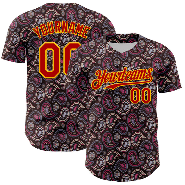 Custom Brown Red-Gold 3D Pattern Design Burner Costumes Paisley Bandana Authentic Baseball Jersey