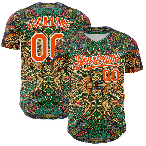 Custom Green Orange-White 3D Pattern Design Burner Costumes Exotic Authentic Baseball Jersey