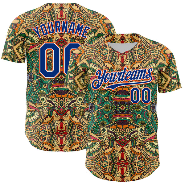 Custom Green Royal White-Orange 3D Pattern Design Burner Costumes Exotic Authentic Baseball Jersey