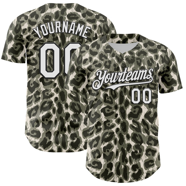 Custom Cream White-Black 3D Pattern Design Rave Party Animal Leopard Print Authentic Baseball Jersey