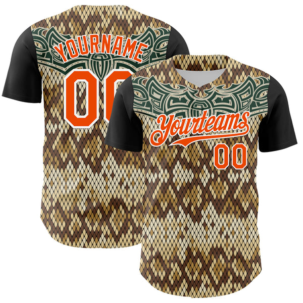 Custom Black Orange-White 3D Pattern Design Rave Party Animal Snake Python Print Authentic Baseball Jersey