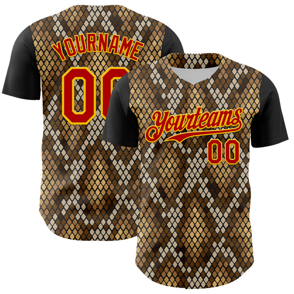Custom Black Red-Gold 3D Pattern Design Rave Party Animal Snake Python Print Authentic Baseball Jersey