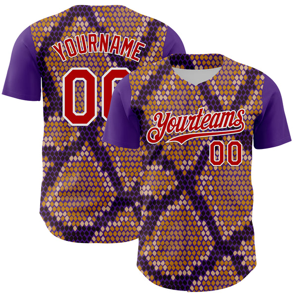 Custom Purple Red-White 3D Pattern Design Rave Party Animal Snake Python Print Authentic Baseball Jersey