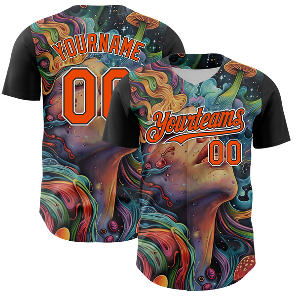 Custom Green Orange Black-White 3D Pattern Design Rave Party Trippy Magic Mushroom Authentic Baseball Jersey