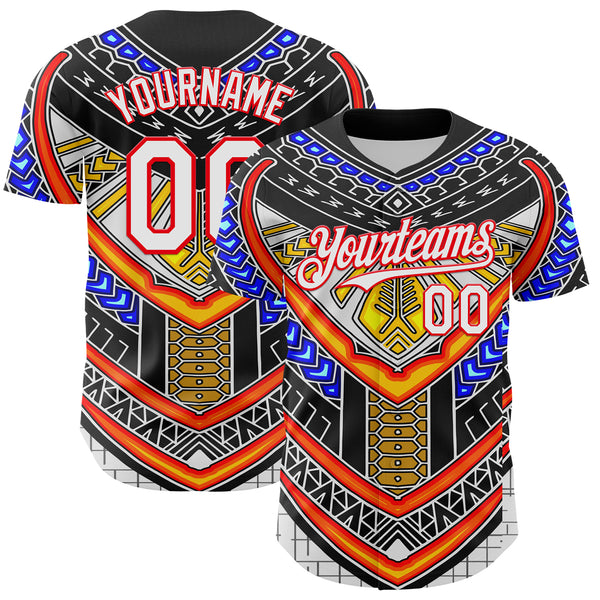 Custom Black White-Fire Red 3D Pattern Design Burner Costumes Tribal Authentic Baseball Jersey