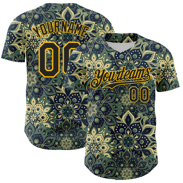 Custom Green Black-Yellow 3D Pattern Design Burner Costumes Paisley Bandana Authentic Baseball Jersey