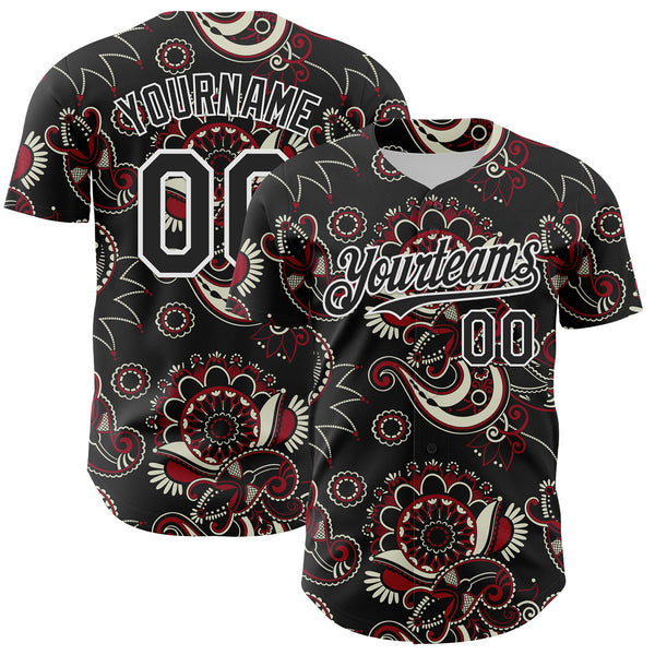 Custom Black White 3D Pattern Design Burner Costumes Paisley Bandana Authentic Baseball Jersey