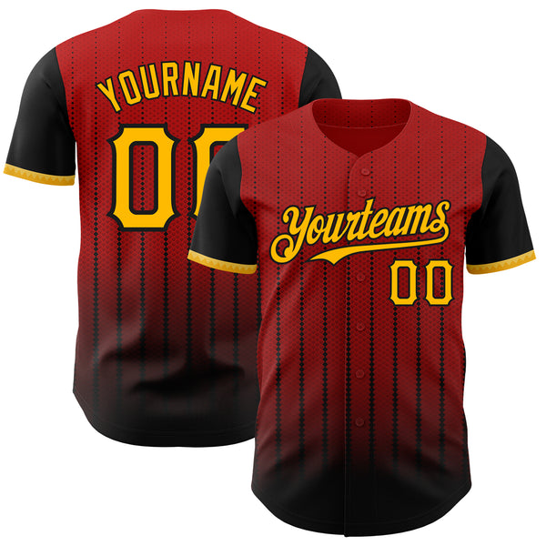 Custom Red Gold-Black 3D Pattern Design Gradient Geometric Shape Authentic Baseball Jersey