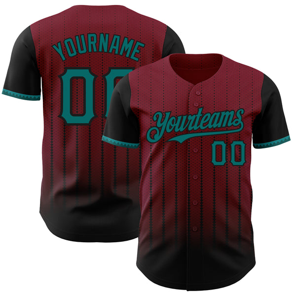 Custom Crimson Teal-Black 3D Pattern Design Gradient Geometric Shape Authentic Baseball Jersey