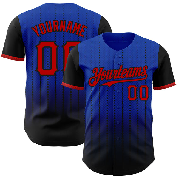Custom Thunder Blue Red-Black 3D Pattern Design Gradient Geometric Shape Authentic Baseball Jersey