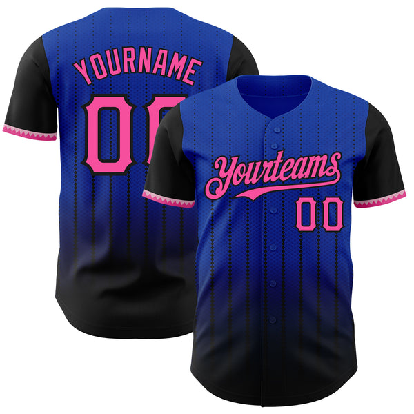 Custom Thunder Blue Pink-Black 3D Pattern Design Gradient Geometric Shape Authentic Baseball Jersey