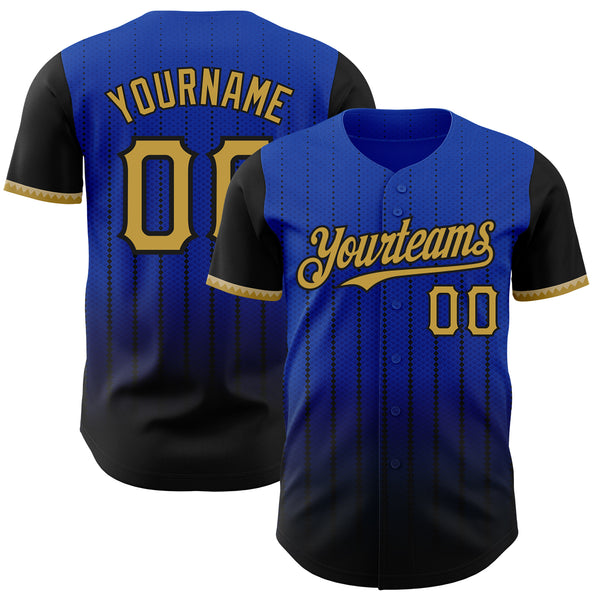 Custom Thunder Blue Old Gold-Black 3D Pattern Design Gradient Geometric Shape Authentic Baseball Jersey