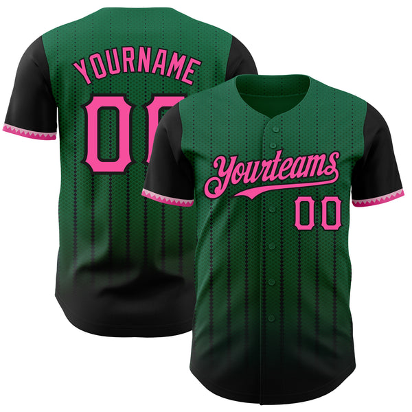 Custom Kelly Green Pink-Black 3D Pattern Design Gradient Geometric Shape Authentic Baseball Jersey