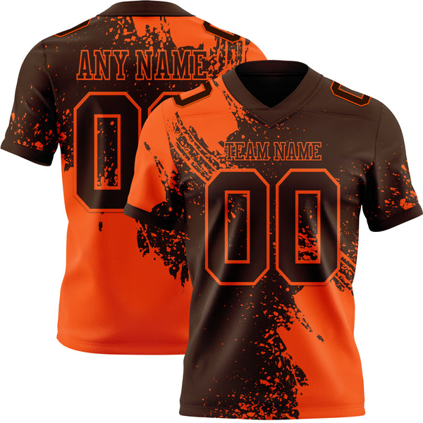 Custom Brown Orange 3D Pattern Abstract Brush Stroke Authentic Football Jersey