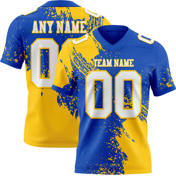 Custom Thunder Blue White-Yellow 3D Pattern Abstract Brush Stroke Authentic Football Jersey