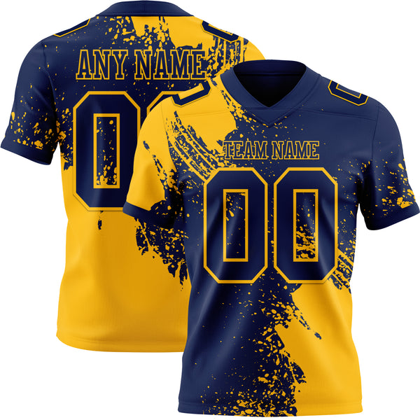 Custom Navy Gold 3D Pattern Abstract Brush Stroke Authentic Football Jersey
