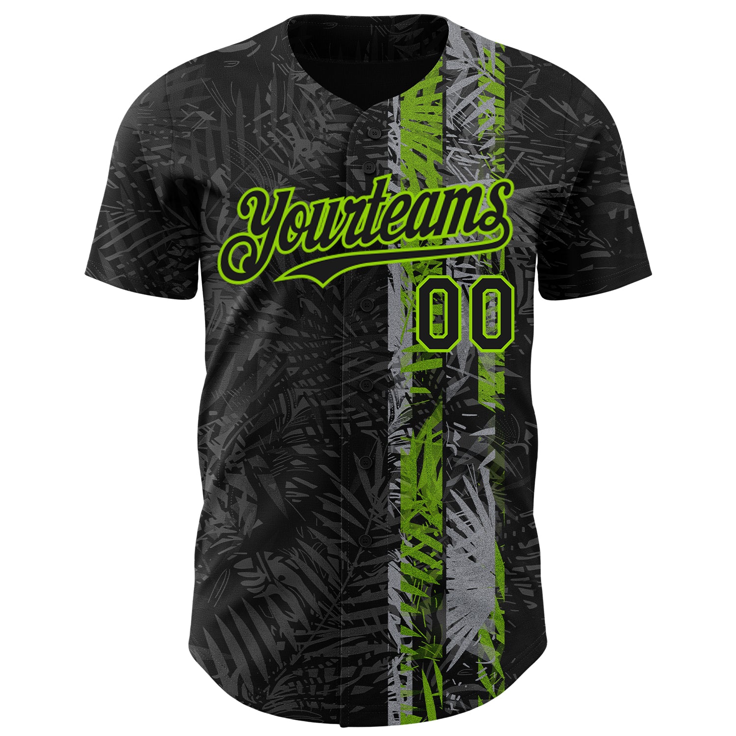 Custom Black Neon Green 3D Hawaii Tropical Palm Leaves Authentic Baseball Jersey