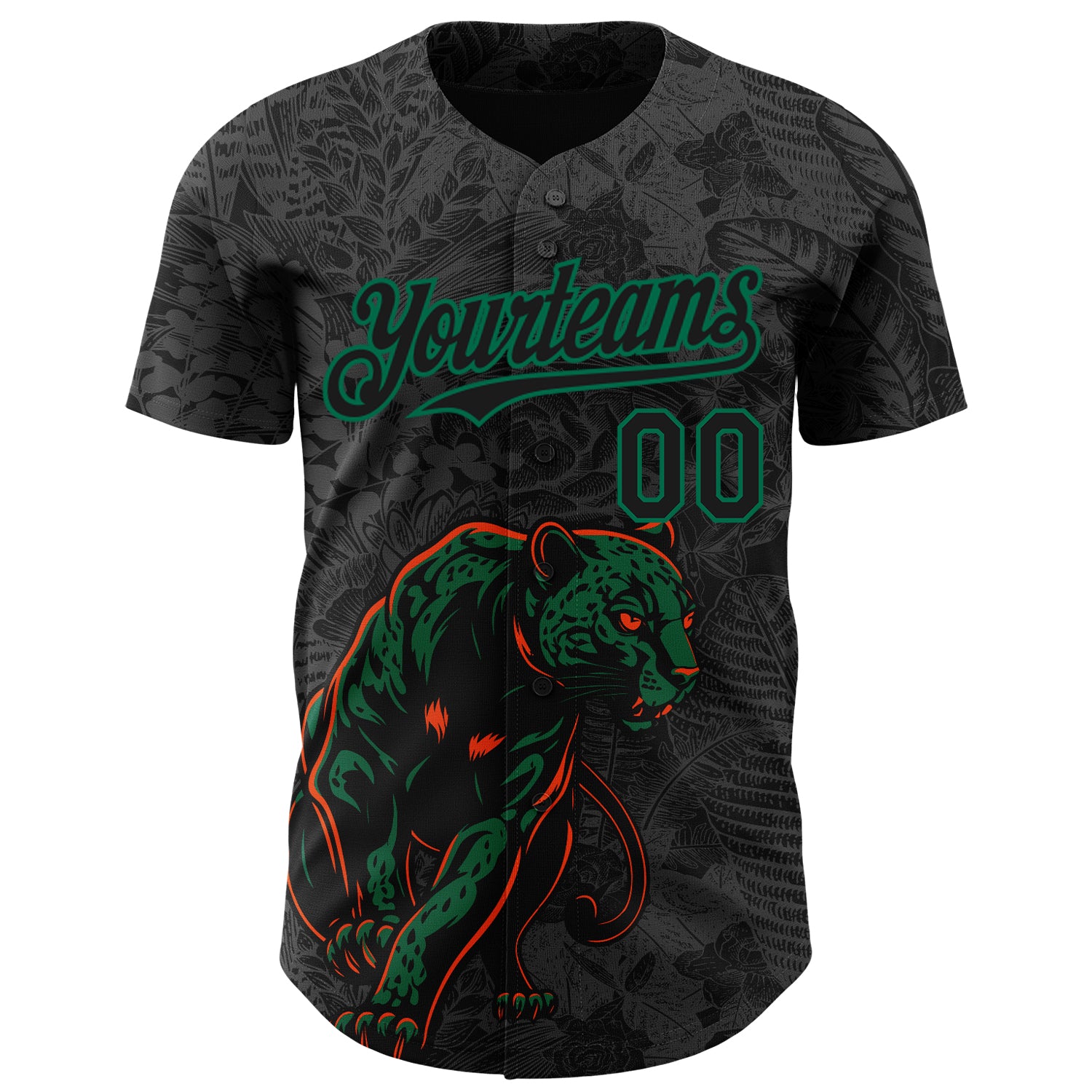 Custom Black Kelly Green 3D Hawaii Tropical Palm Leaves And Animal Leopard Authentic Baseball Jersey