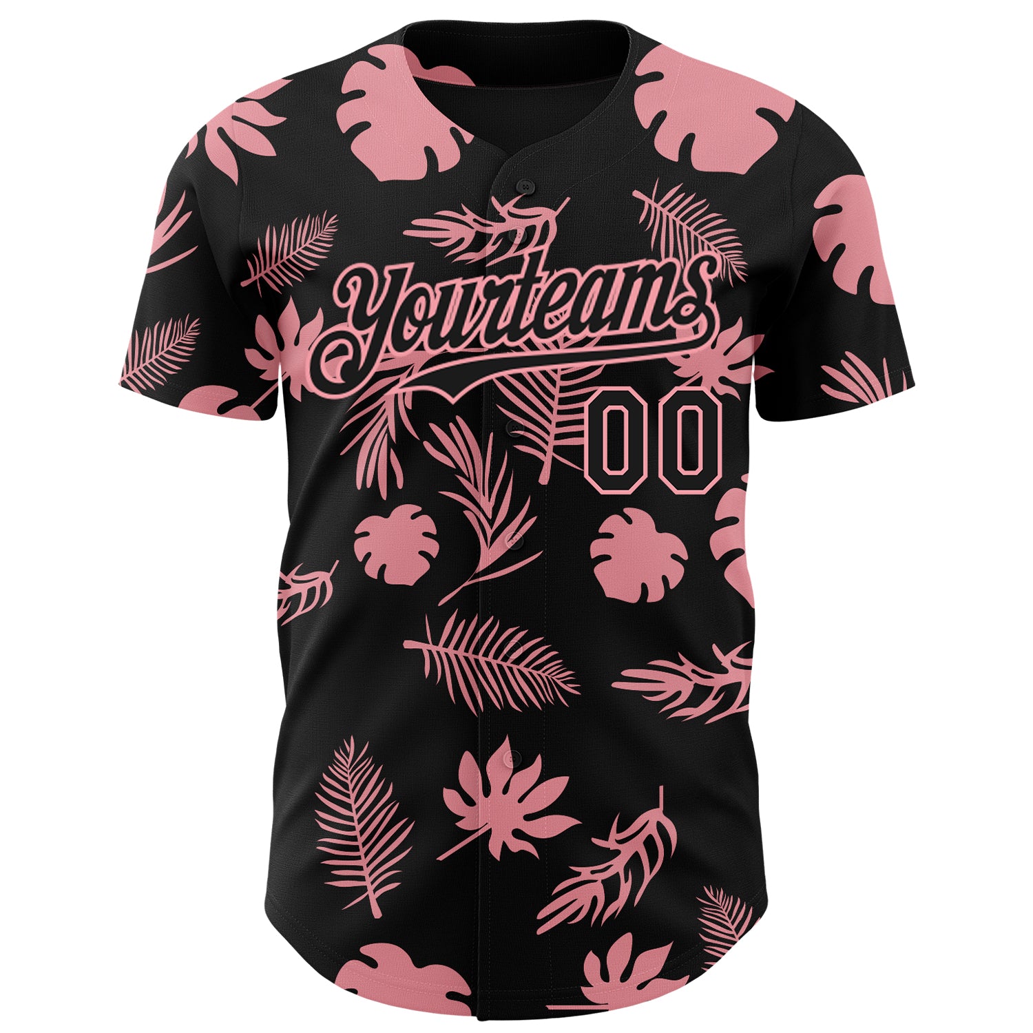 Custom Black Medium Pink 3D Hawaii Palm Leaves Authentic Baseball Jersey