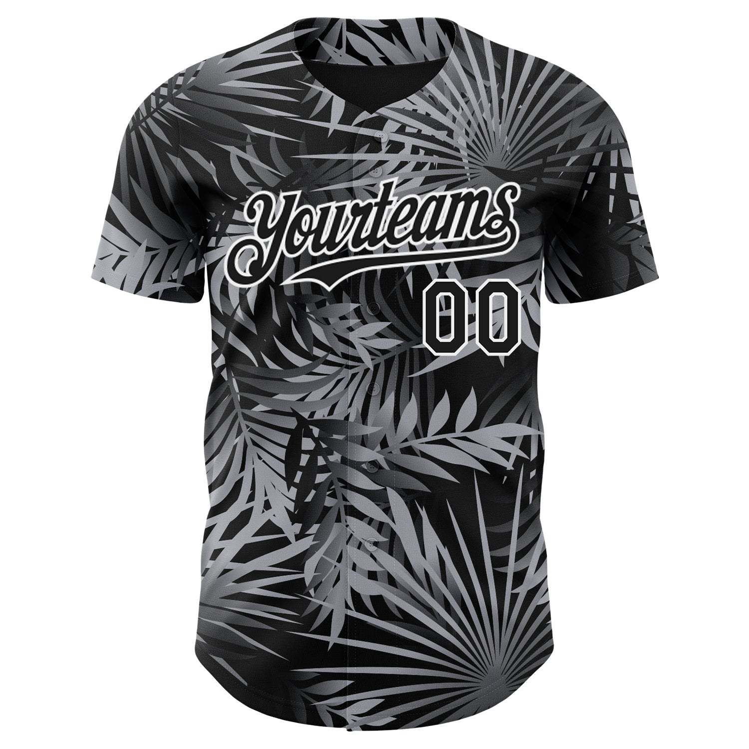 Custom Black Gray-White 3D Hawaii Palm Leaves Authentic Baseball Jersey
