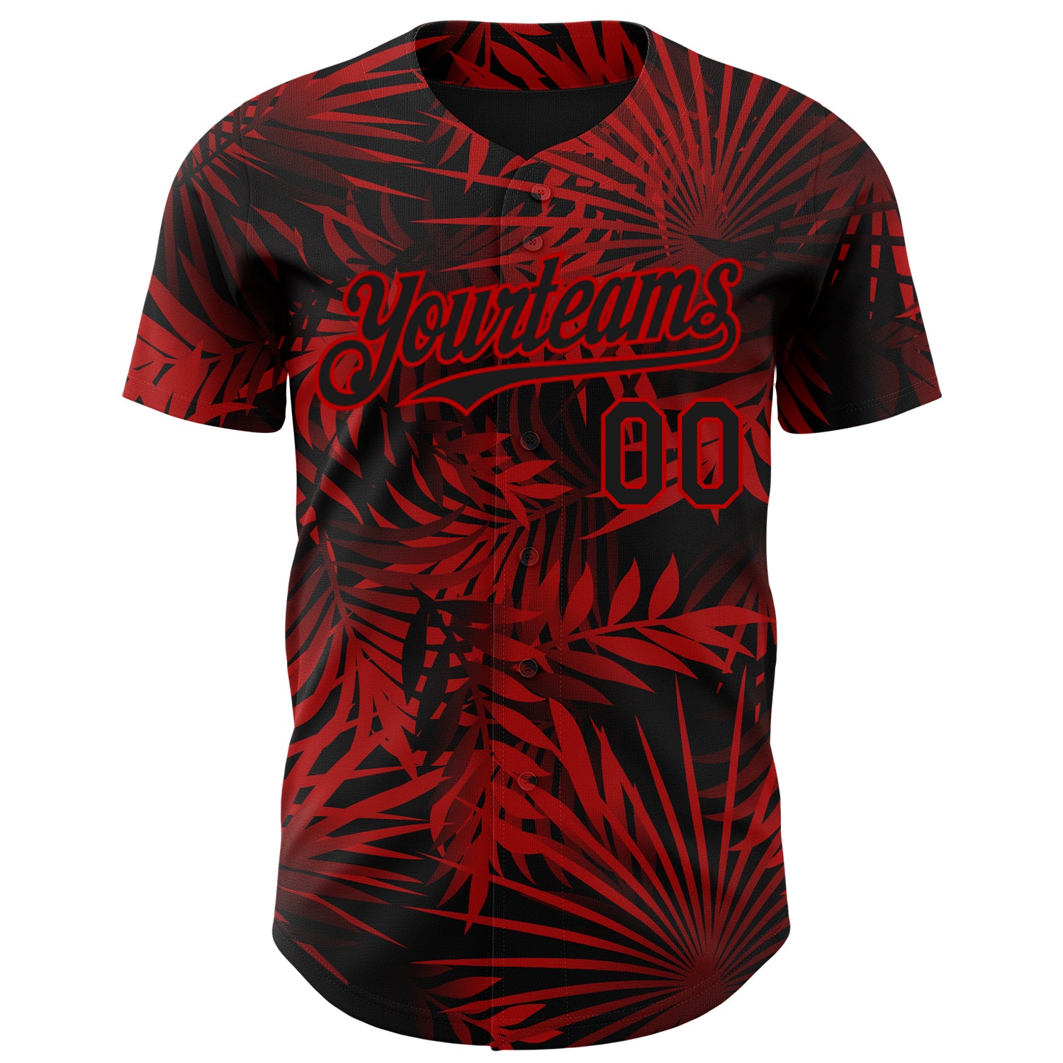 Custom Black Red 3D Hawaii Palm Leaves Authentic Baseball Jersey