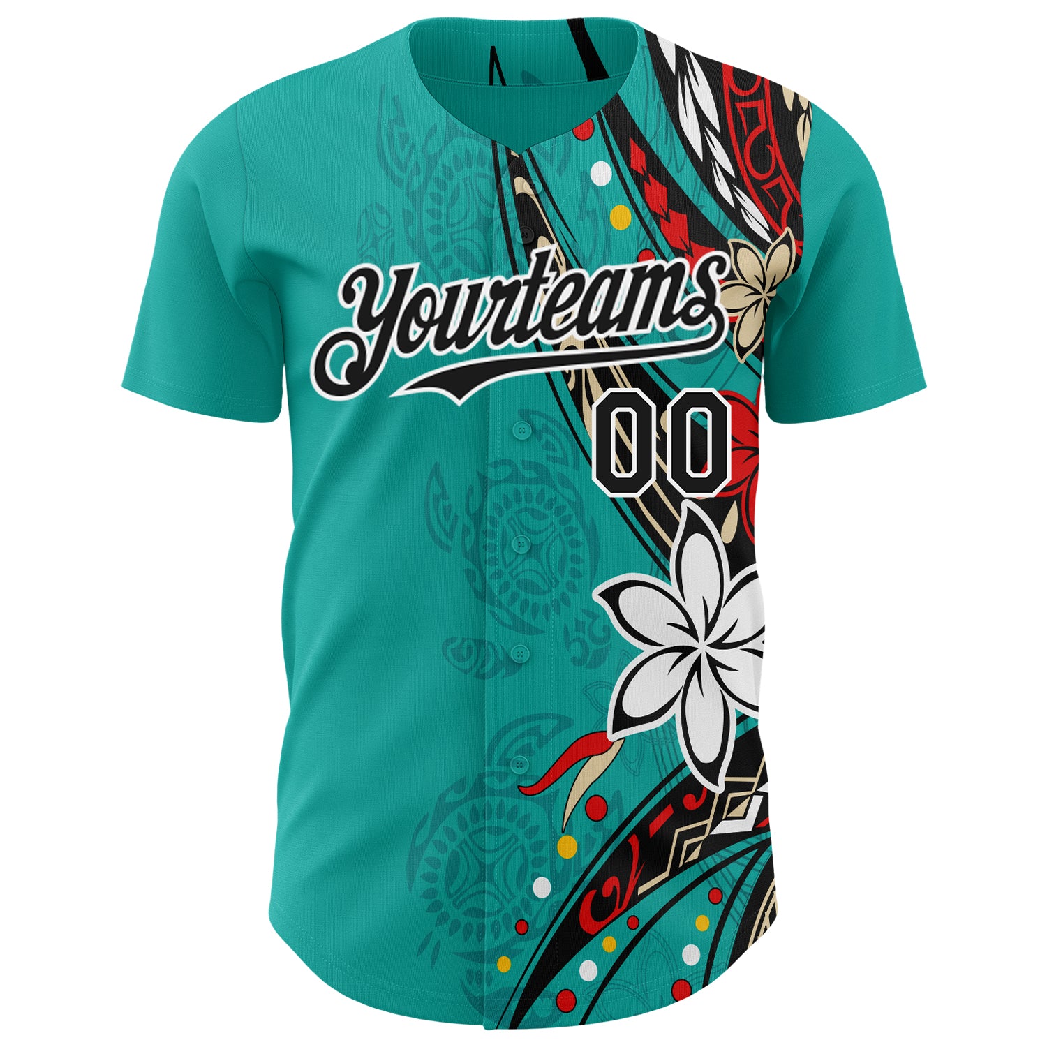 Custom Teal Black-White 3D Hawaii Flower Authentic Baseball Jersey