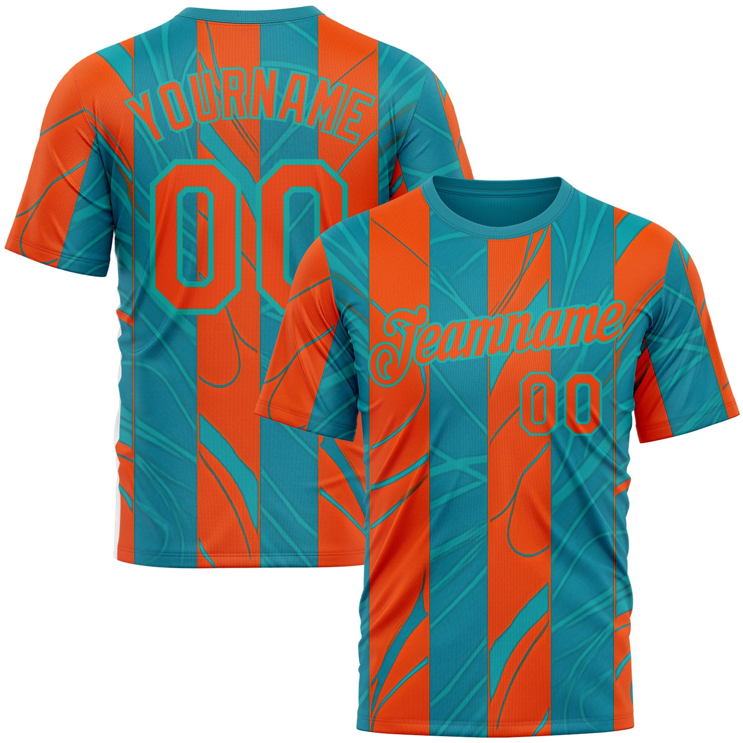 Custom Blue Orange-Aqua 3D Pattern Design Color Block Stripe Sportswear Performance T-Shirt