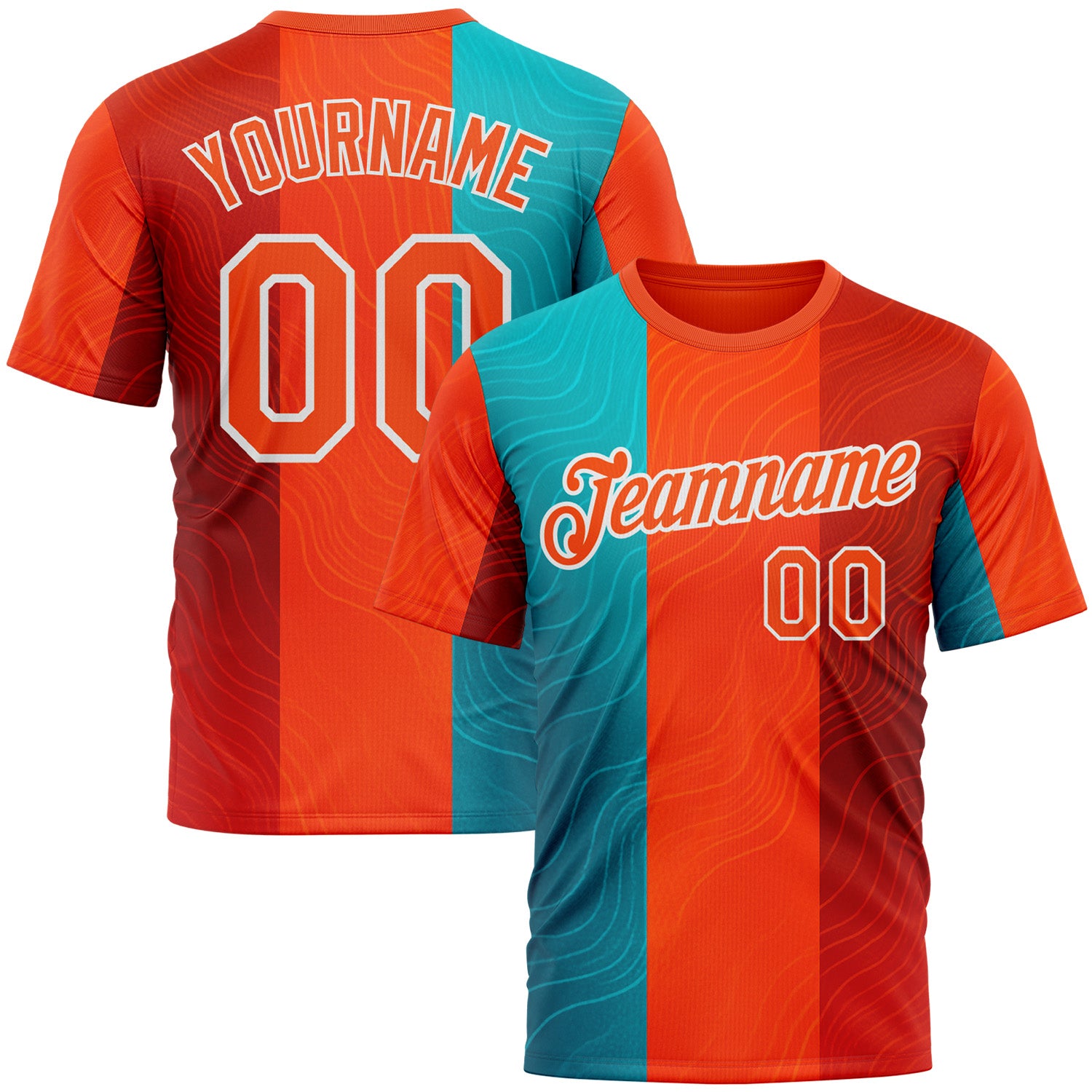 Custom Orange Blue-White 3D Pattern Design Neon Stripe Sportswear Performance T-Shirt