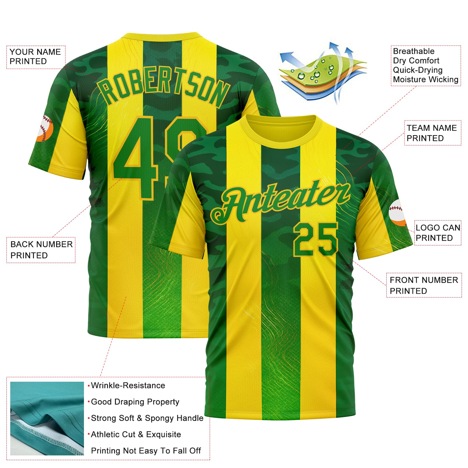 Custom Yellow Grass Green-Green 3D Pattern Design Brazil Stripe Sportswear Performance T-Shirt