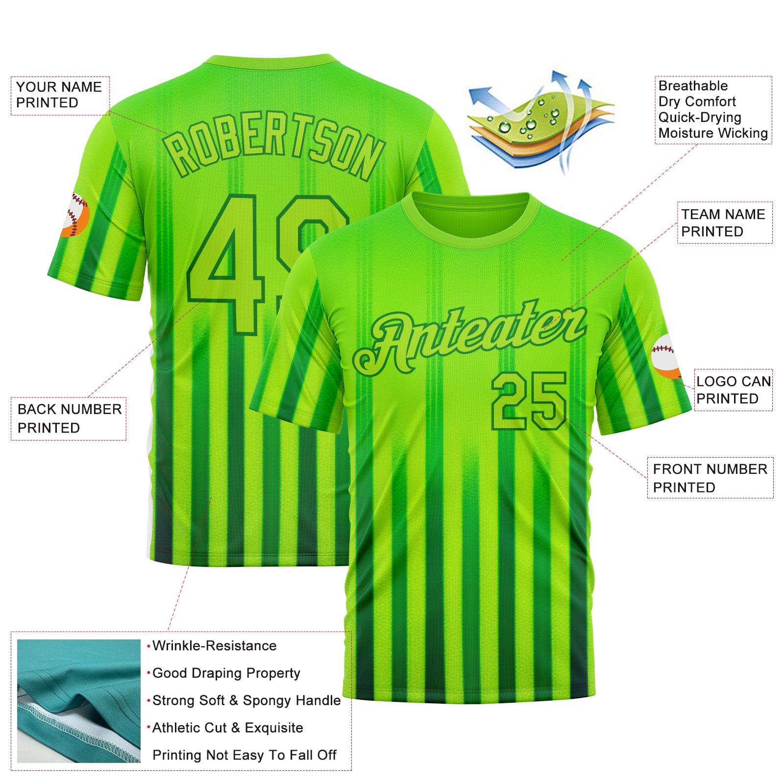 Custom Green Neon Green-Grass Green 3D Pattern Design Mexico Gradient Stripe Sportswear Performance T-Shirt