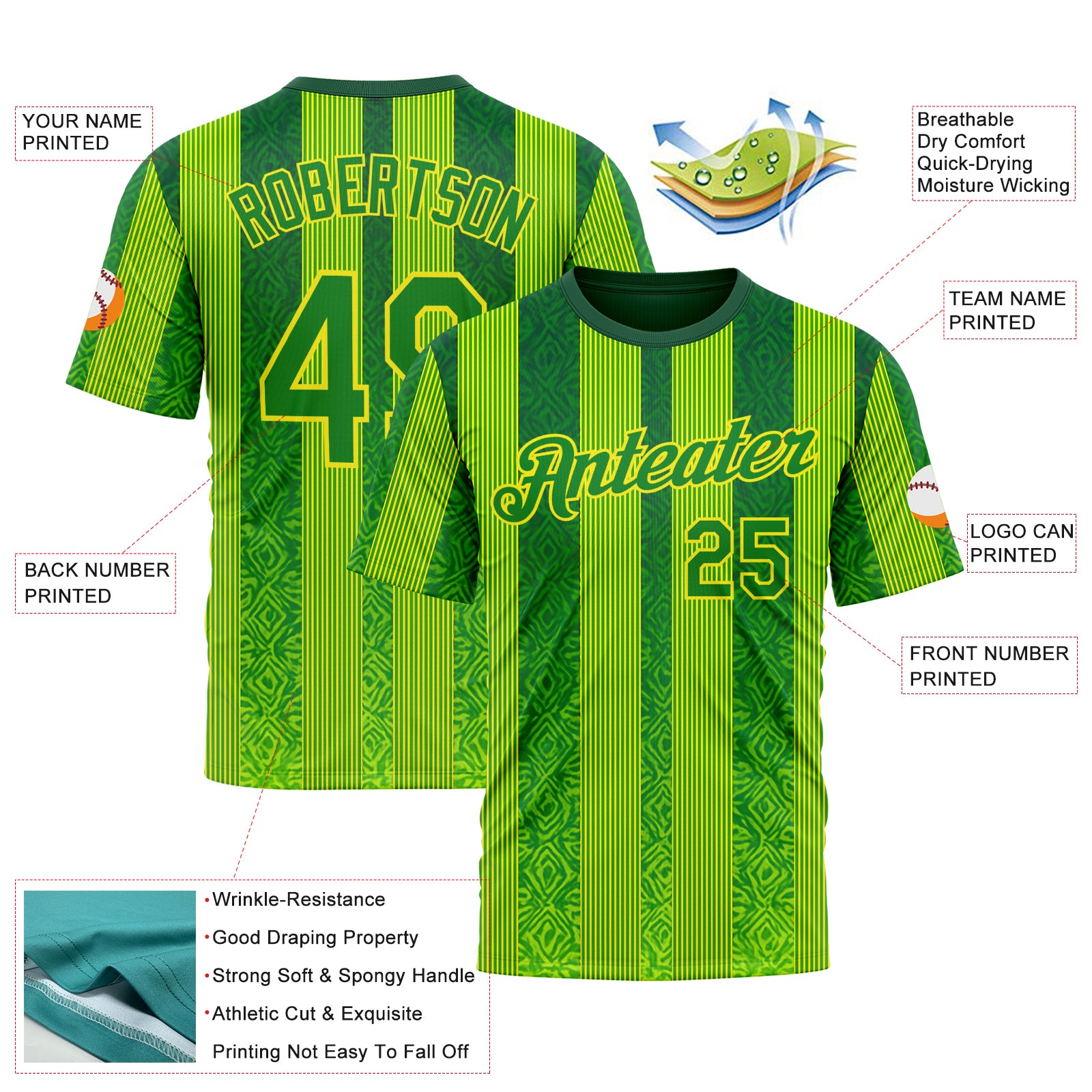 Custom Green Grass Green Yellow-Light Yellow 3D Pattern Design Brazil Stripe Sportswear Performance T-Shirt