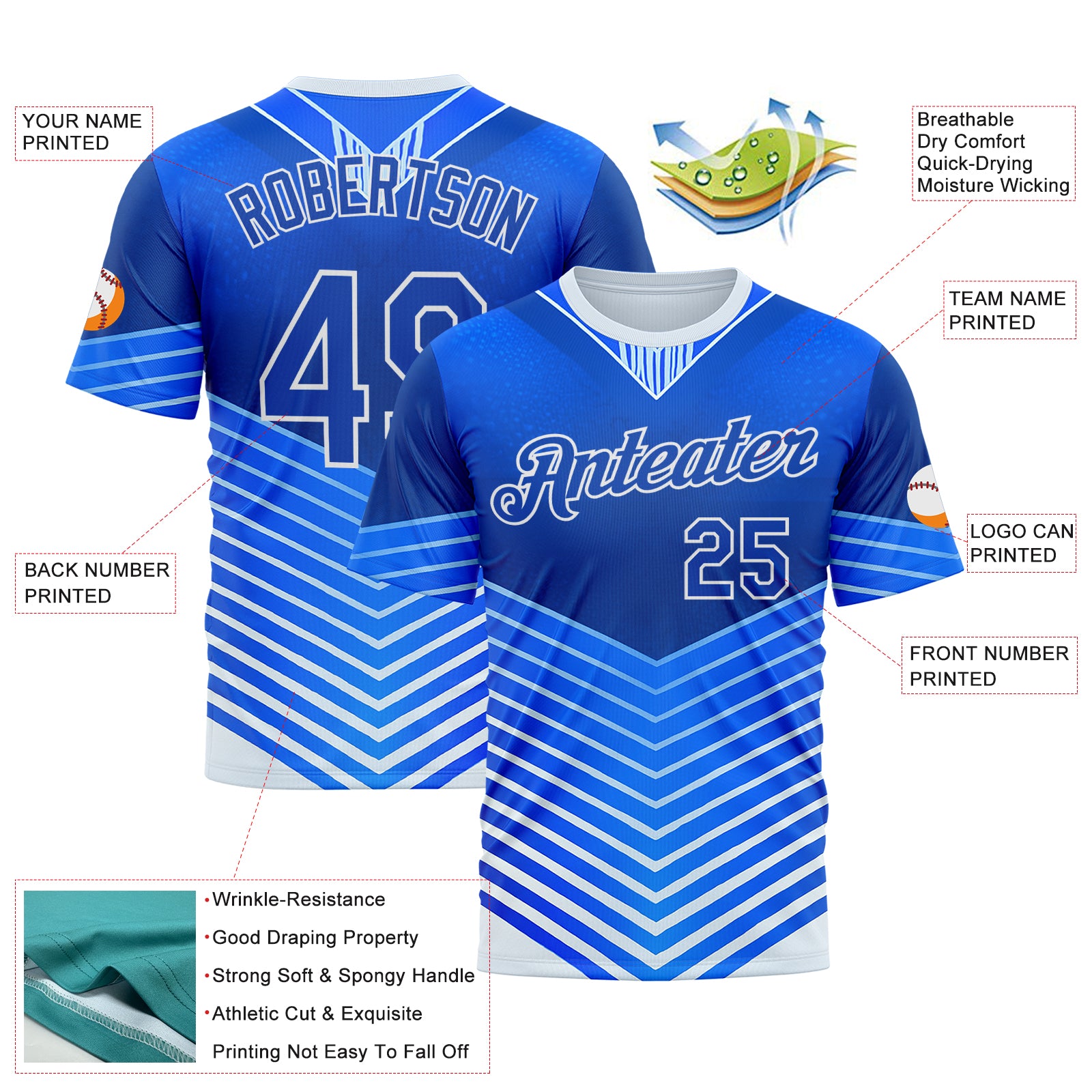 Custom Blue Thunder Blue-White 3D Pattern Design Argentina Arrow Sportswear Performance T-Shirt