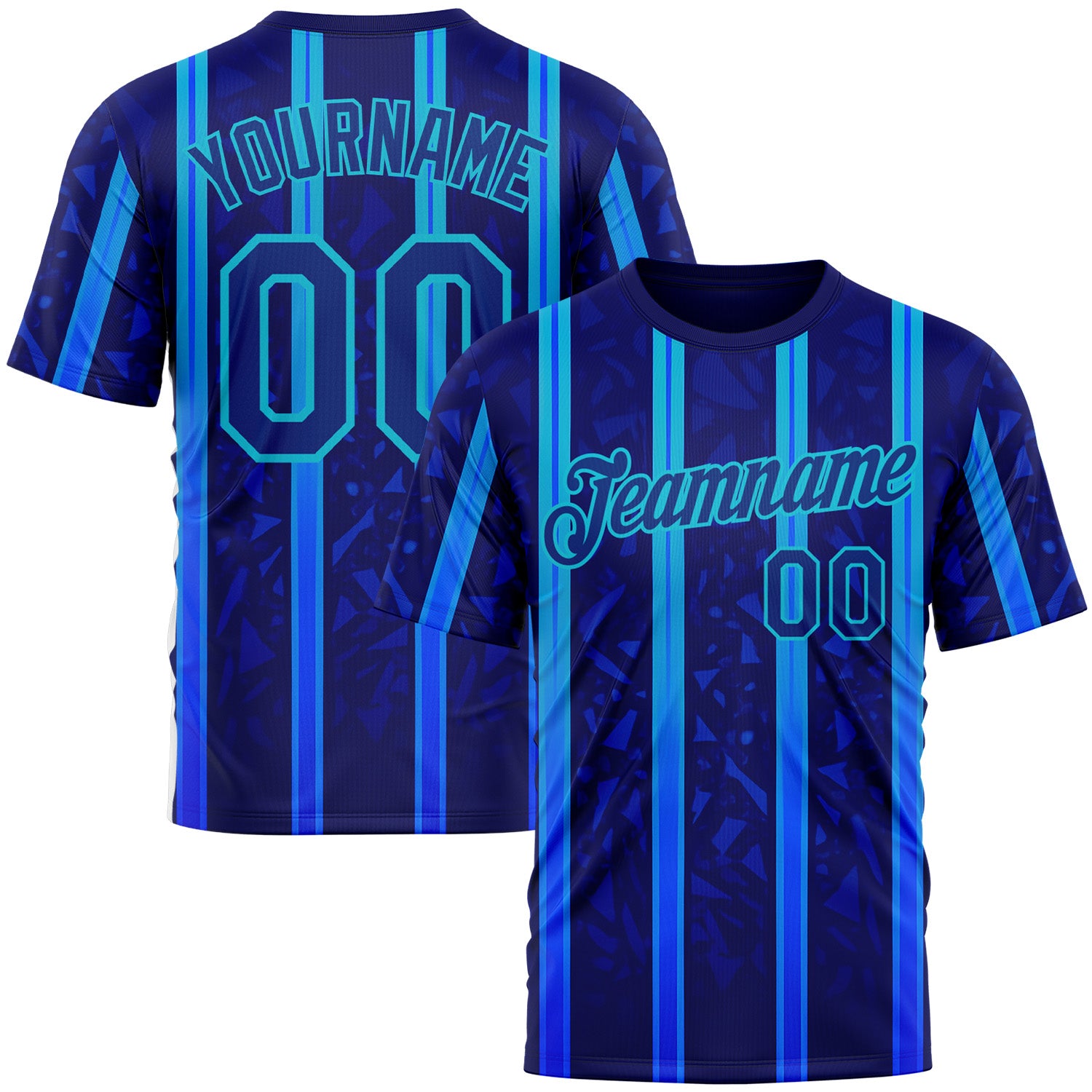 Custom Blue Royal-Lakes Blue 3D Pattern Design Classic Geometric Shape Stripe Sportswear Performance T-Shirt