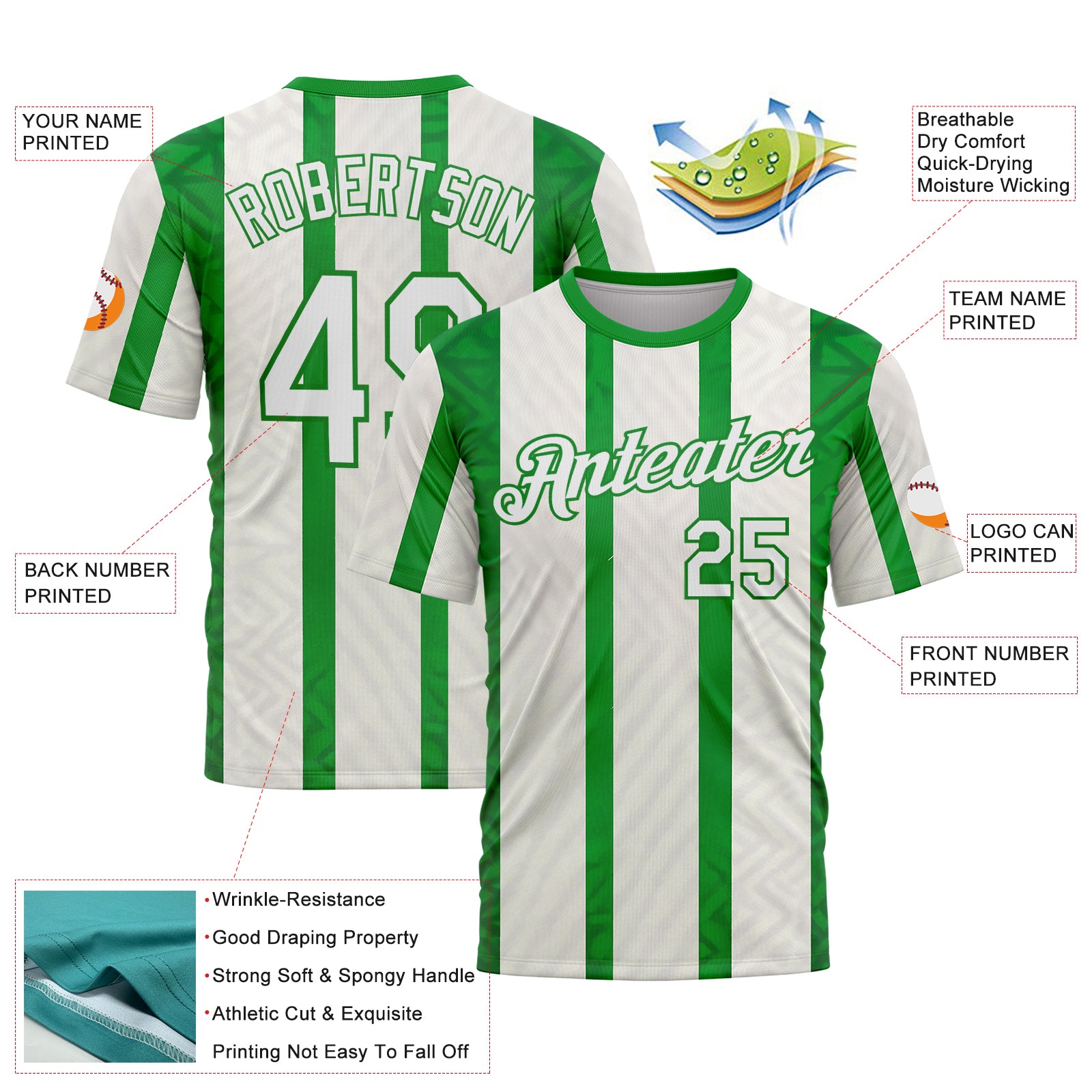 Custom White Green-Grass Green 3D Pattern Design Mexico Stripe Sportswear Performance T-Shirt