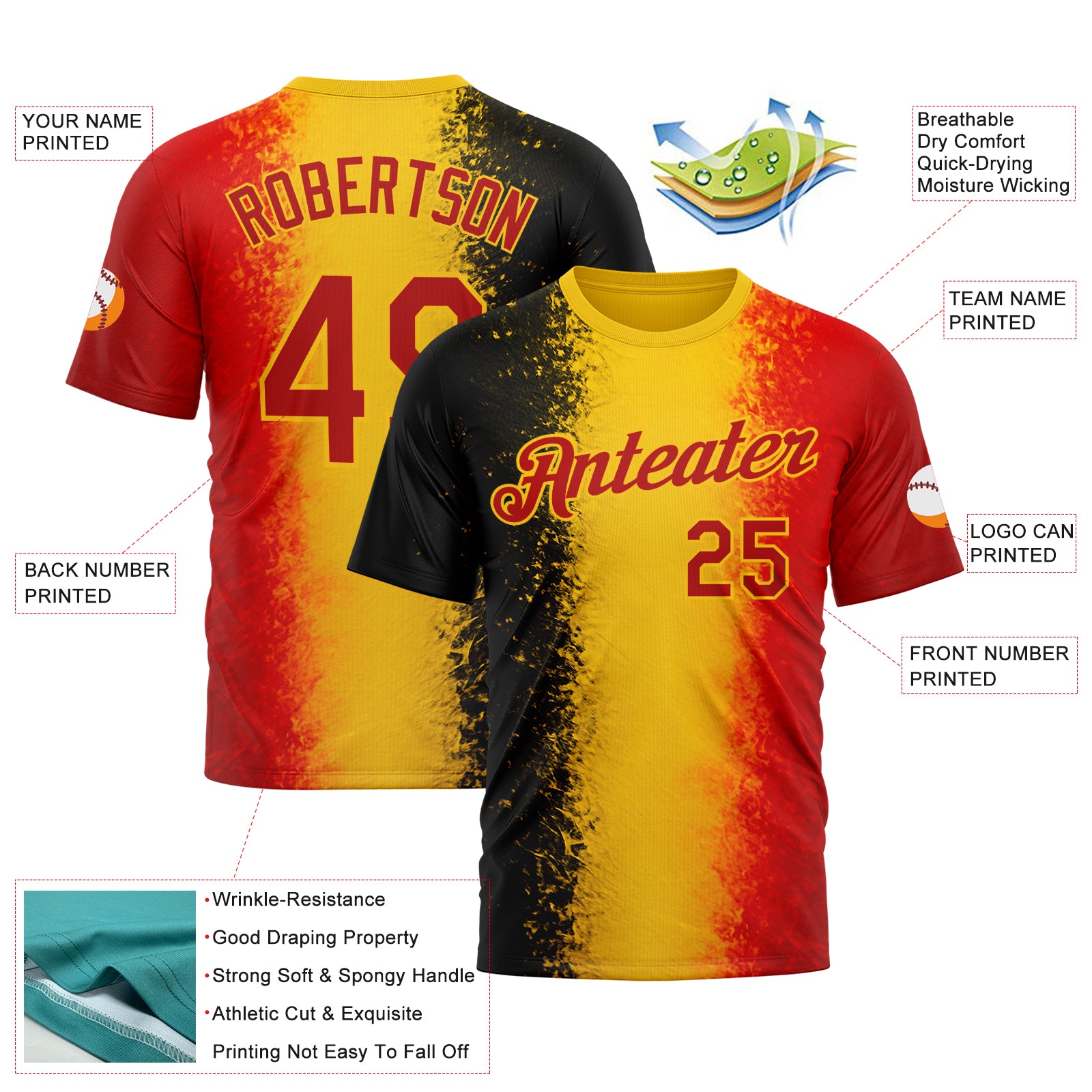 Custom Red Yellow-Black 3D Pattern Design Germany Stripe Sportswear Performance T-Shirt