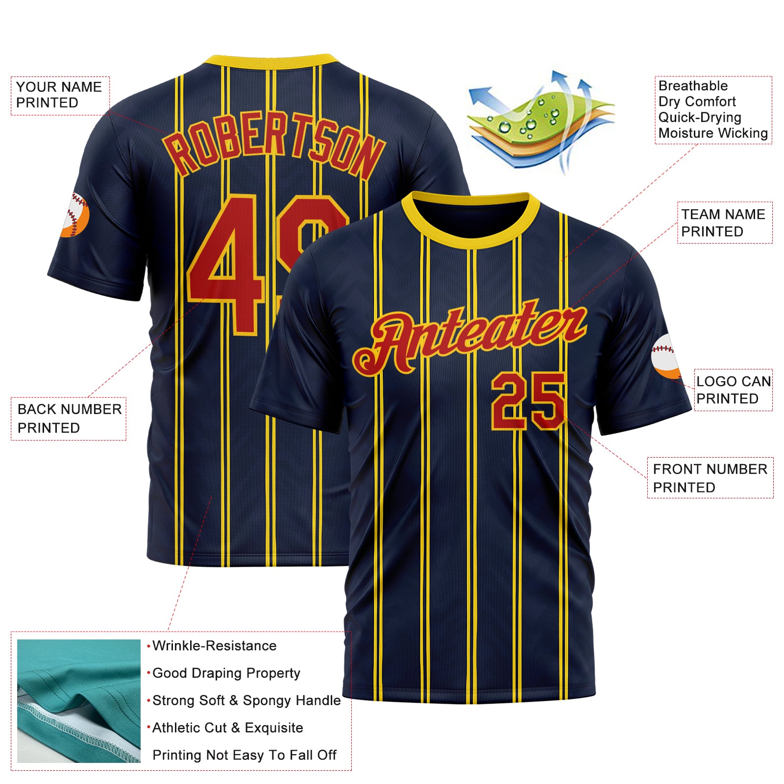 Custom Blue Red-Yellow 3D Pattern Design Milan Stripe Sportswear Performance T-Shirt