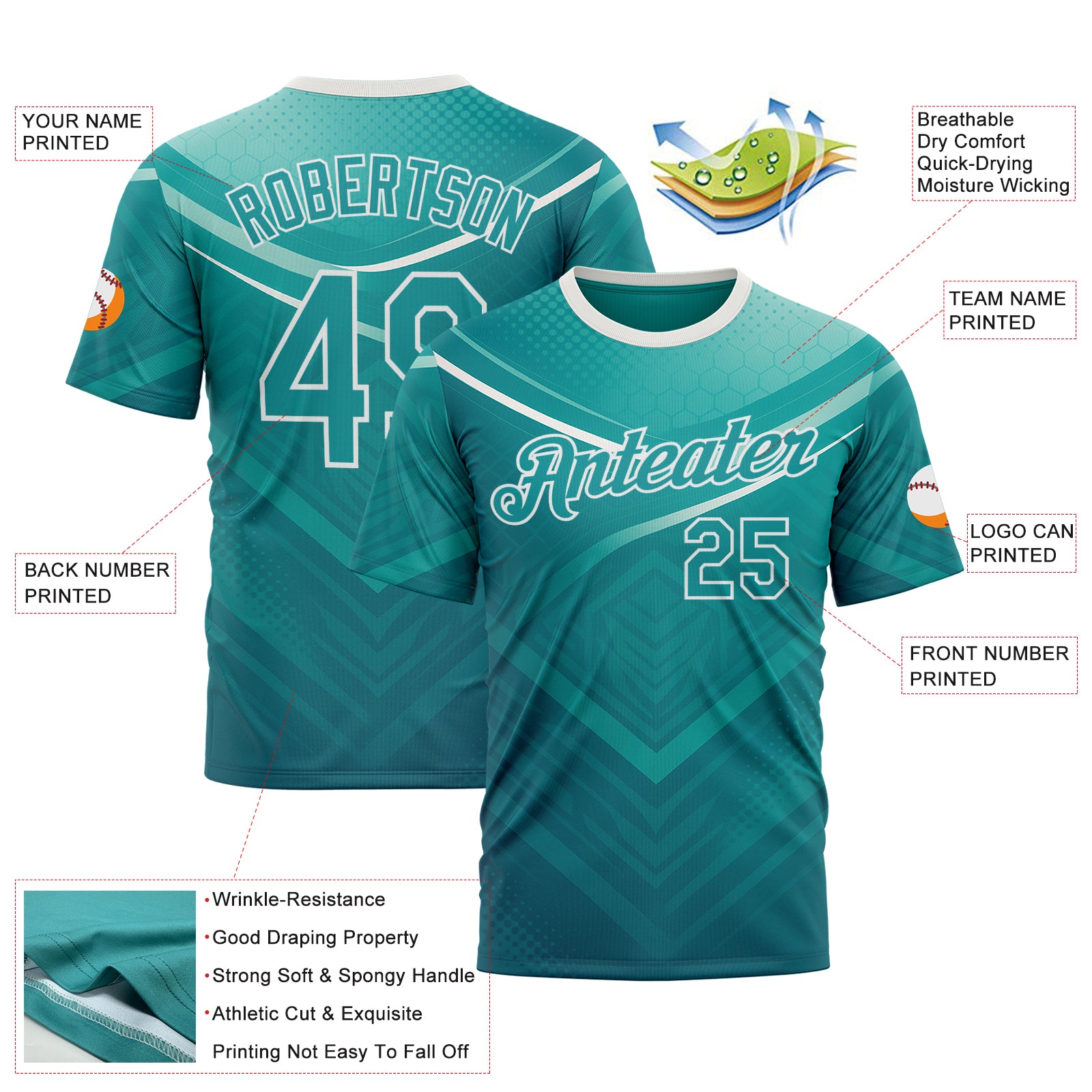 Custom Green Teal-White 3D Pattern Design Arrow Sportswear Performance T-Shirt