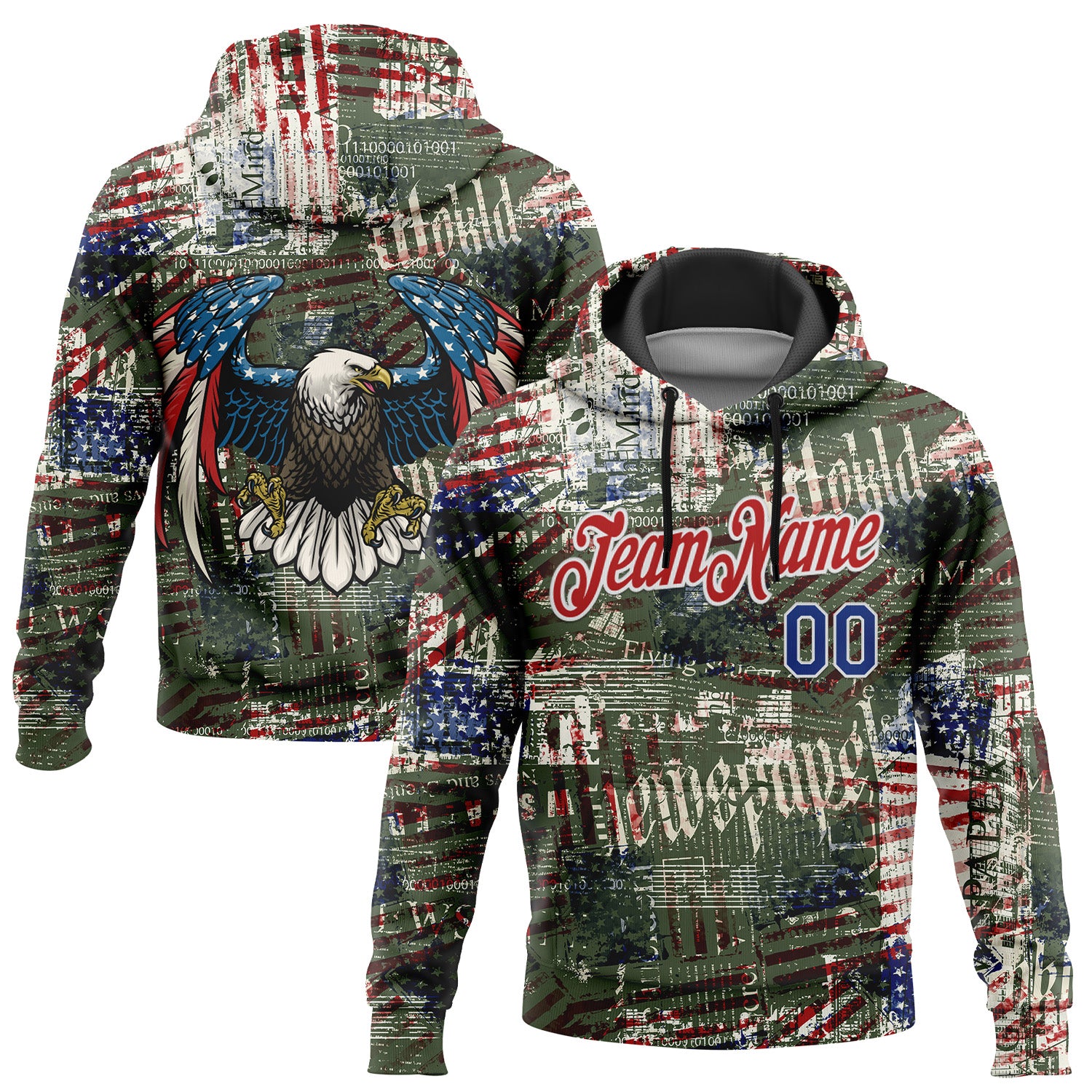 Custom Stitched Black Royal Red-White 3D American Flag Retro Distressed Grunge Sports Pullover Sweatshirt Hoodie