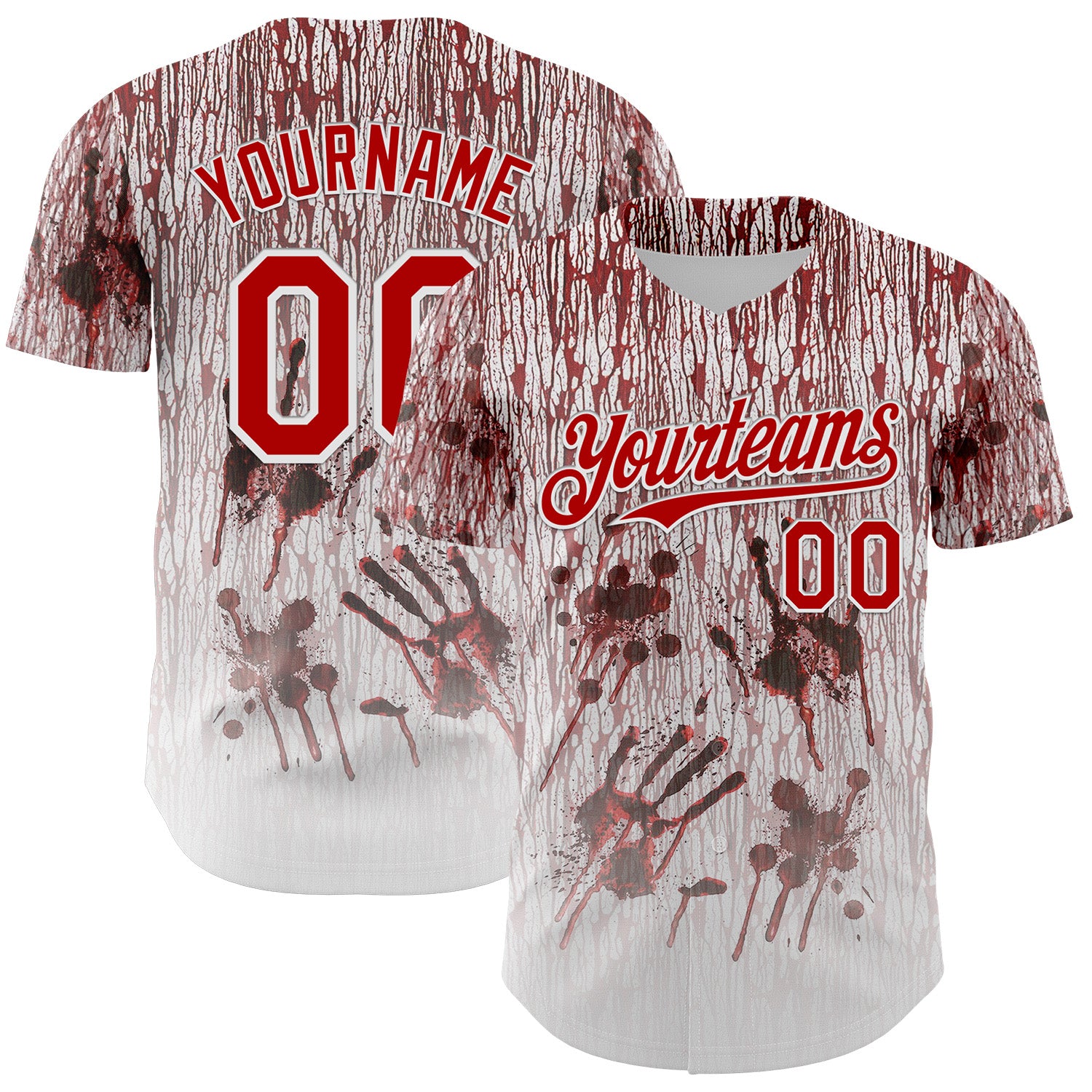 Custom White Red-Black 3D Halloween Creepy Blood Horror Authentic Baseball Jersey