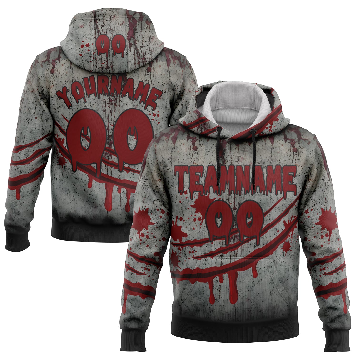 Custom Gray Red-Black 3D Halloween Creepy Spooky Horror Sports Pullover Sweatshirt Hoodie