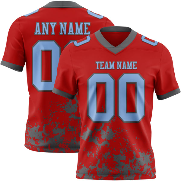 Custom Red Light Blue-Steel Gray 3D Pattern Splash Authentic Football Jersey