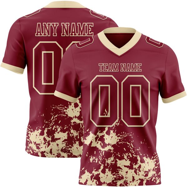 Custom Crimson Cream 3D Pattern Splash Authentic Football Jersey