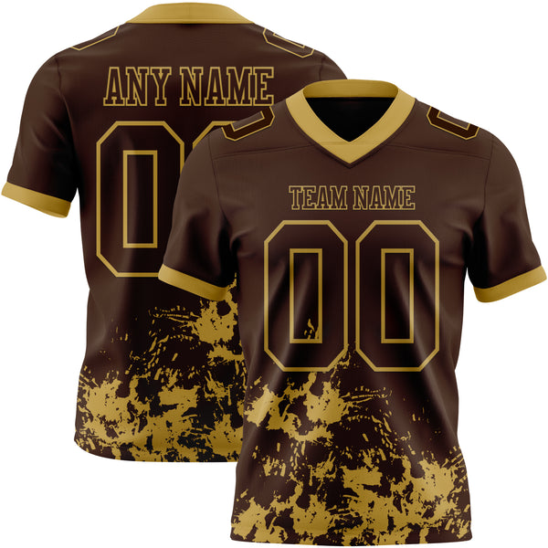 Custom Brown Old Gold 3D Pattern Splash Authentic Football Jersey